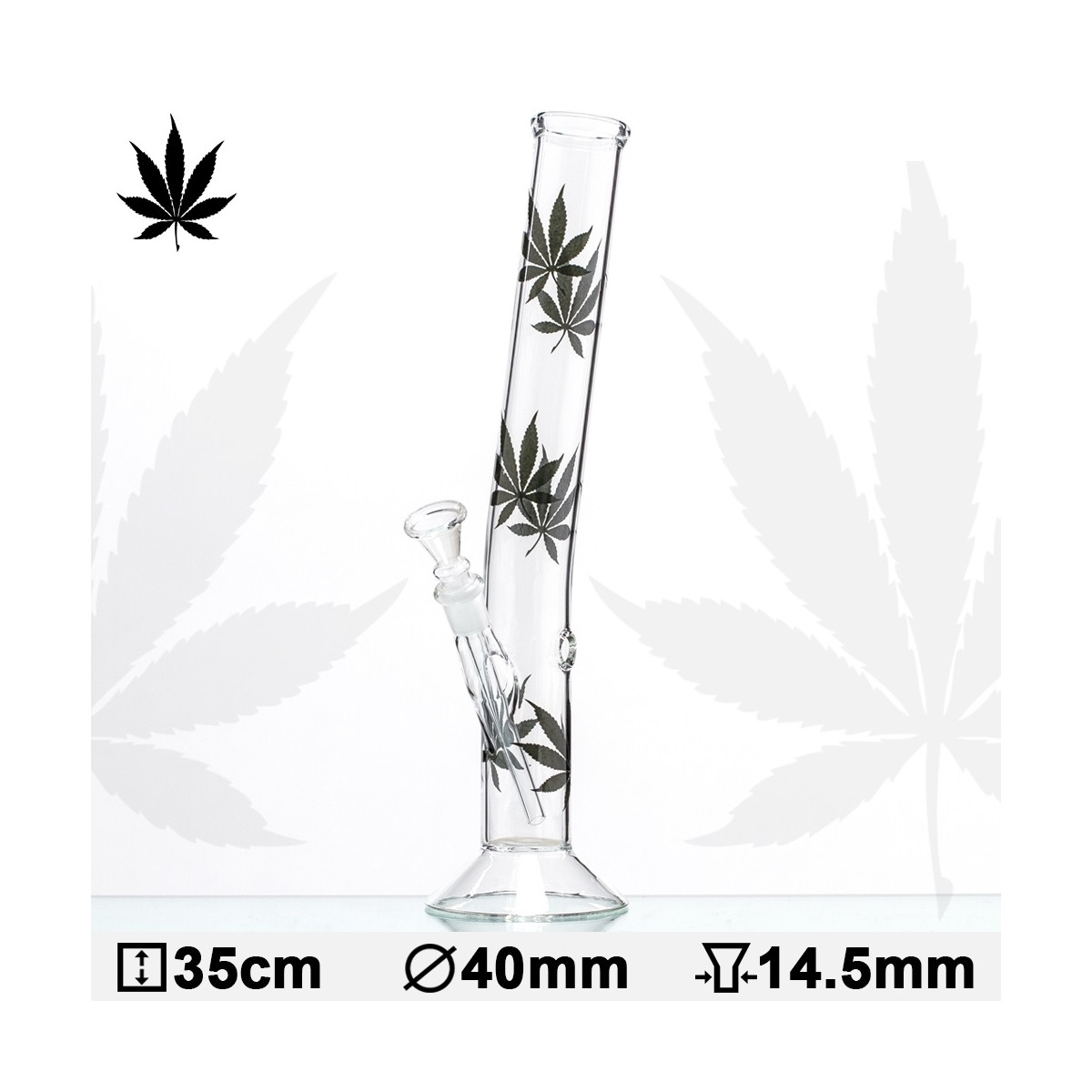 Glas Bong Cannabis 35cm Knæk