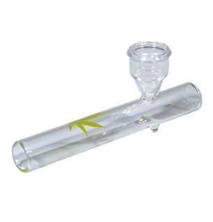 Mini Tjubang i Klart Glas 102mm m. Cannabis Blad