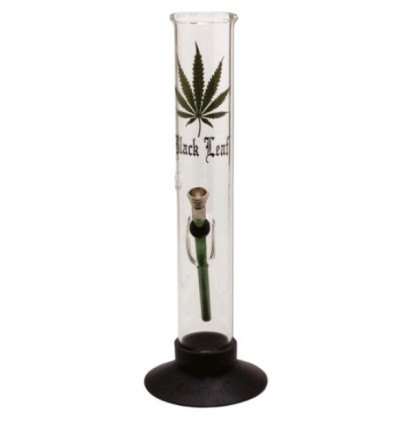 Black Leaf Bong 32cm Glas med Gummifod & Metal Slamrør