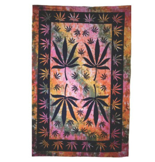 Cannabis Sengetæppe 215 × 240 cm – Farverigt Leaf Design sengetæppe med cannabisblade