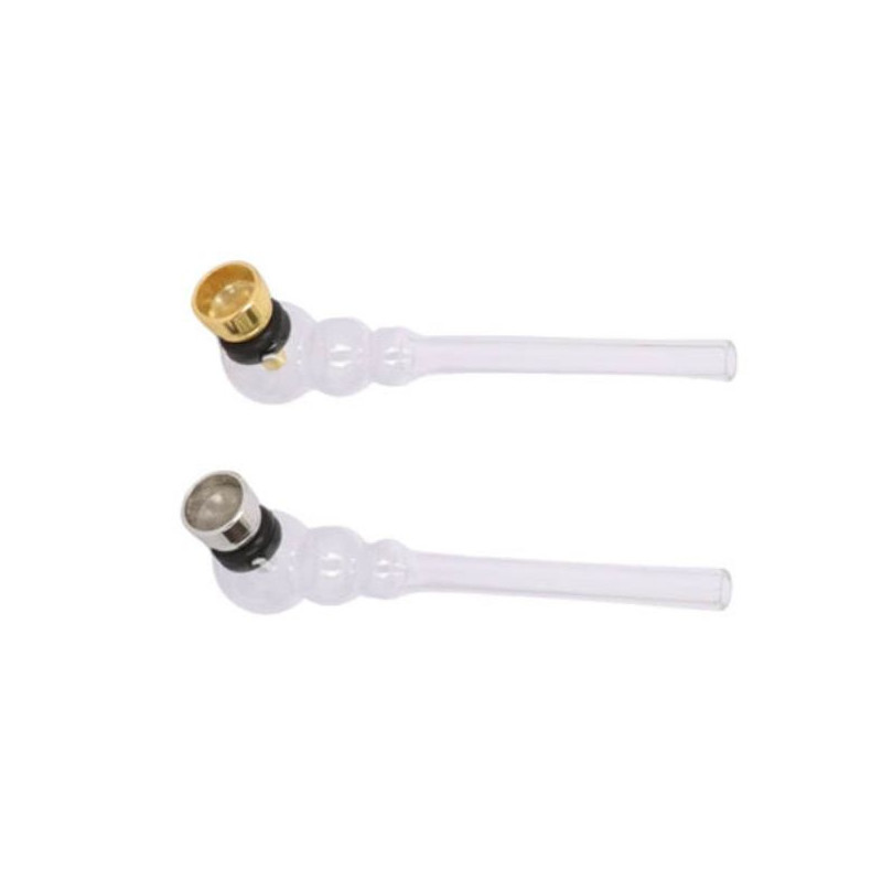 Dobbelt Kugle Glaspibe med Metalhoved – 12 cm Dobbelt Kugle Glaspibe med Metalhoved – 12 cm