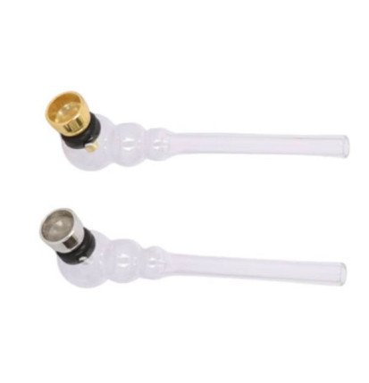 Dobbelt Kugle Glaspibe med Metalhoved – 12 cm