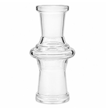 Glas adapter til bong der kobler 14,5 mm til 18,8 mm, med hunsamlinger i begge ender