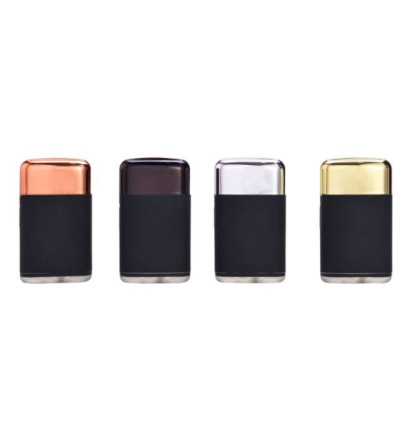 PROF Metal Caps gaslighter i sort kabinet med metallic låg i sølv, stormlighter med blå jetflamme