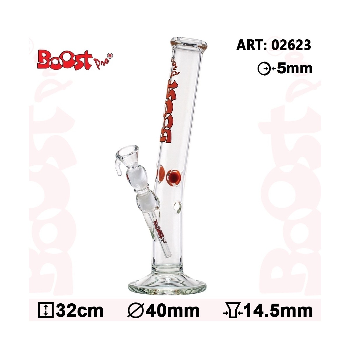 Glas Bong Boost 32cm Knæk Rød